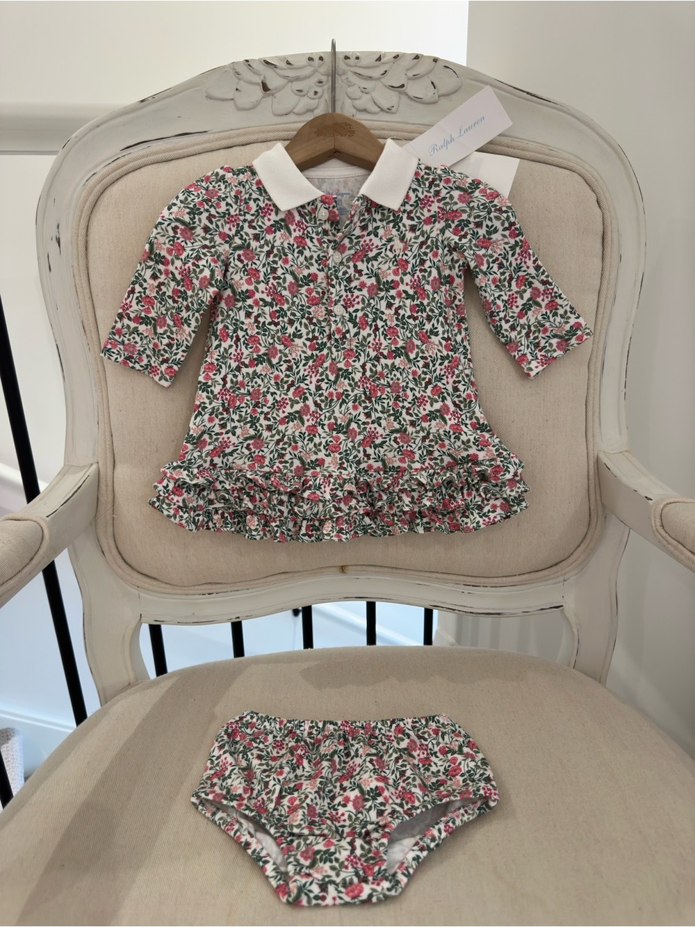 🦢 3 Mth Ralph Lauren 100% Cotton Floral Ruffle Polo Baby Dress with Bloomers NWT - Picture 3 of 16